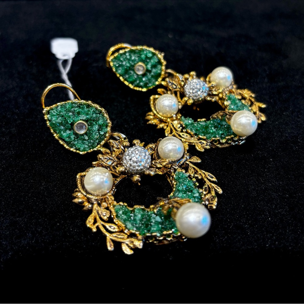 Handcrafted crush stones earrings, pakistani indian earrings, formal jewelry